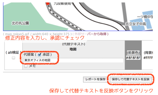 覧画面からの alt属性値の修正と承認、適用