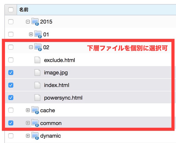 個別ディレクトリ/ファイル単位での同期