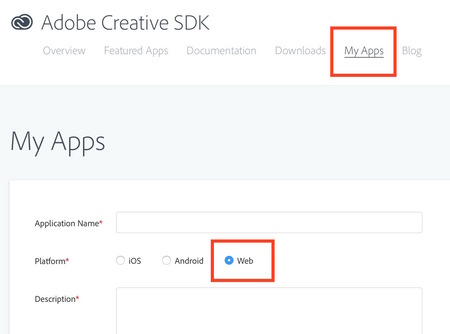 Adobe Creative SDK へのサインアップ