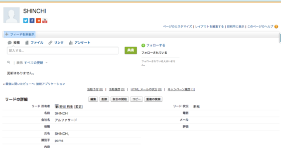 フォームのテスト実行の結果、Salesforceに新規リードが作成される