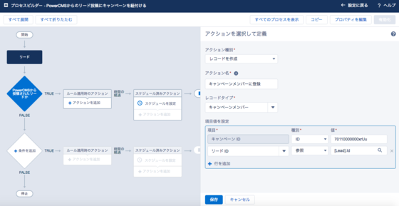 キャンペーンメンバーの新規作成。項目値の指定。