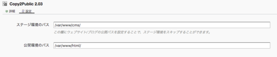 Copy2Publicの設定画面（ステージ環境をスキップする設定）