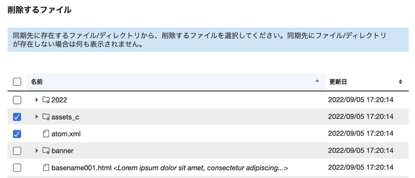 削除するファイルを手動で選択するイメージ