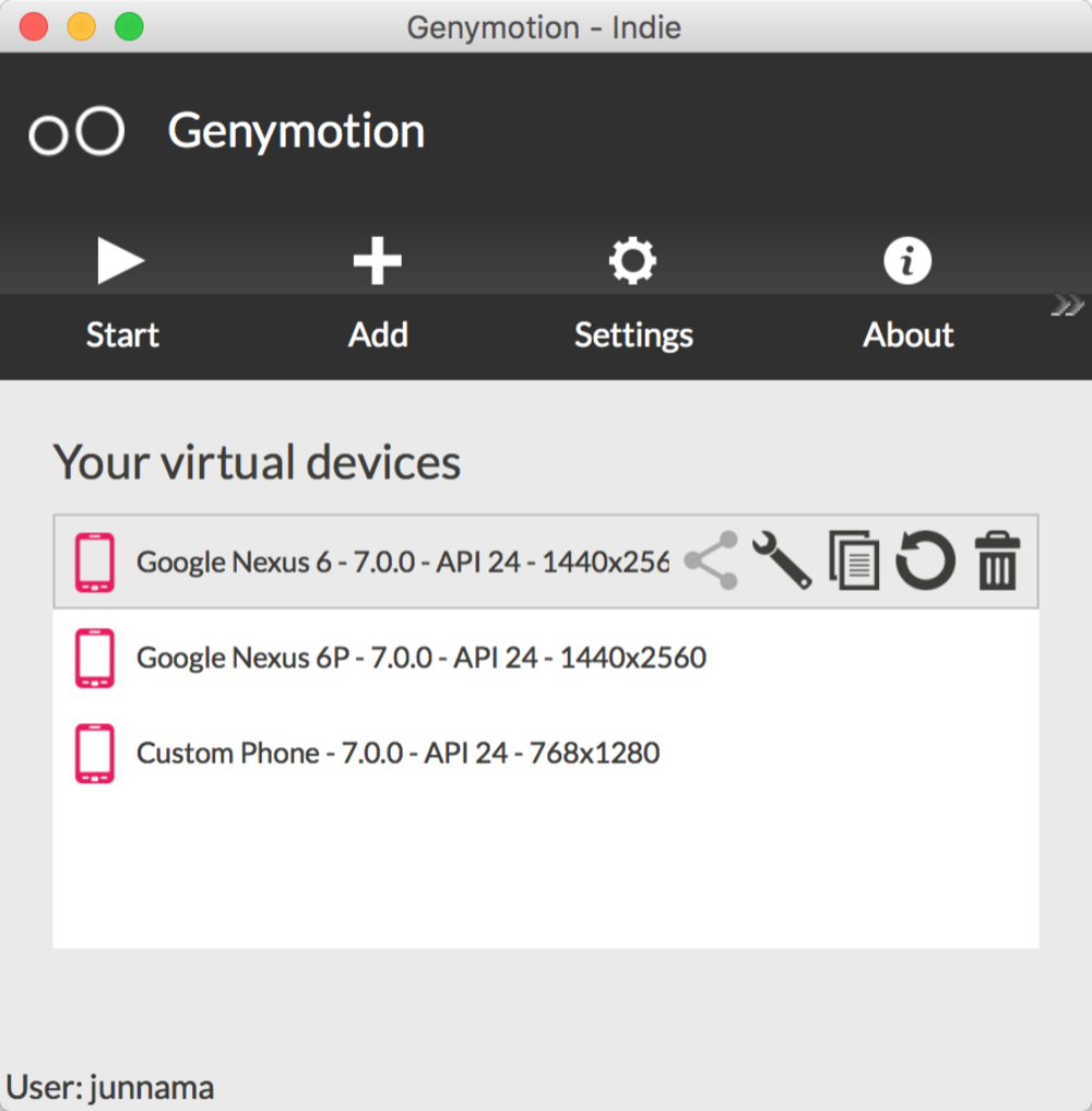 Genymotionで端末を追加